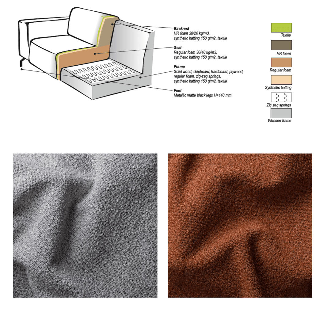 Ecksofa Maël Bouclé-Stoff terrakottafarben – links