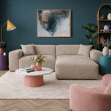 Ecksofa Wayne aus Chenille in Beige, 264 cm – Ecke links und rechts montierbar