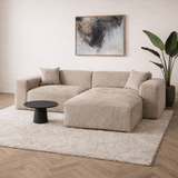 Ecksofa Wayne aus Chenille in Beige, 264 cm – Ecke links und rechts montierbar