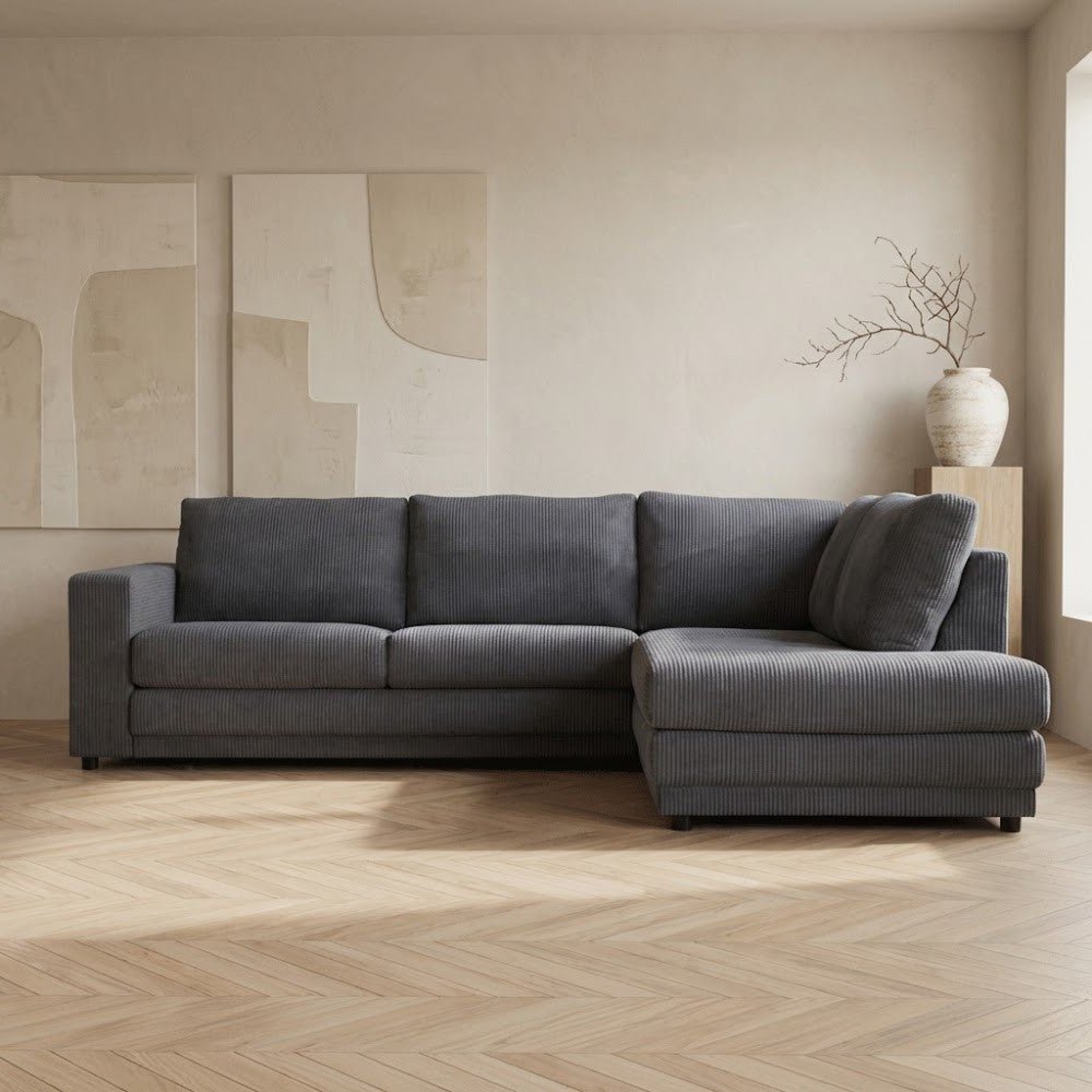 Ecksofa anthrazit Rippstoff Couch Gabi - rechts 