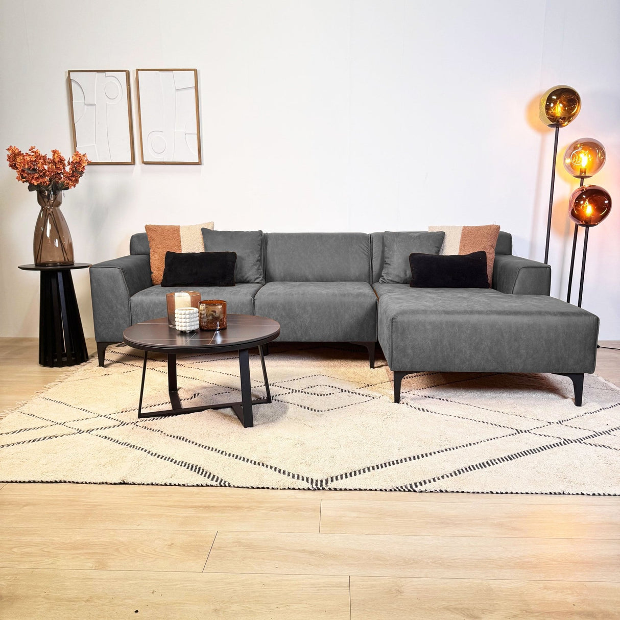 Ecksofa Davidson Mikrofaser Anthrazit mit kompakter Lounge - Rechts 
