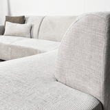 Ecksofa mit Chaiselongue aus beigem Chenille-Stoff Manon - rechts 