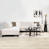 Ecksofa mit Chaiselongue aus beigem Chenille-Stoff Manon - links 