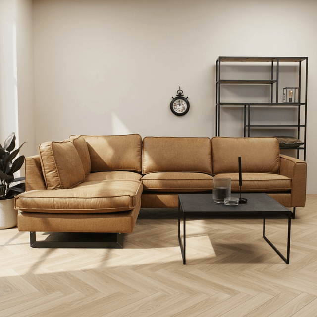 Hoekbank cognac microvezel Tulin - links