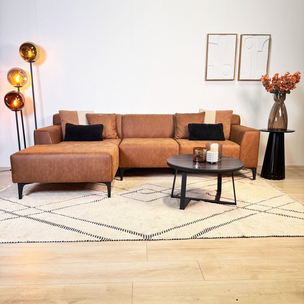 Ecksofa Davidson Mikrofaser Cognac mit kompakter Lounge - Links 