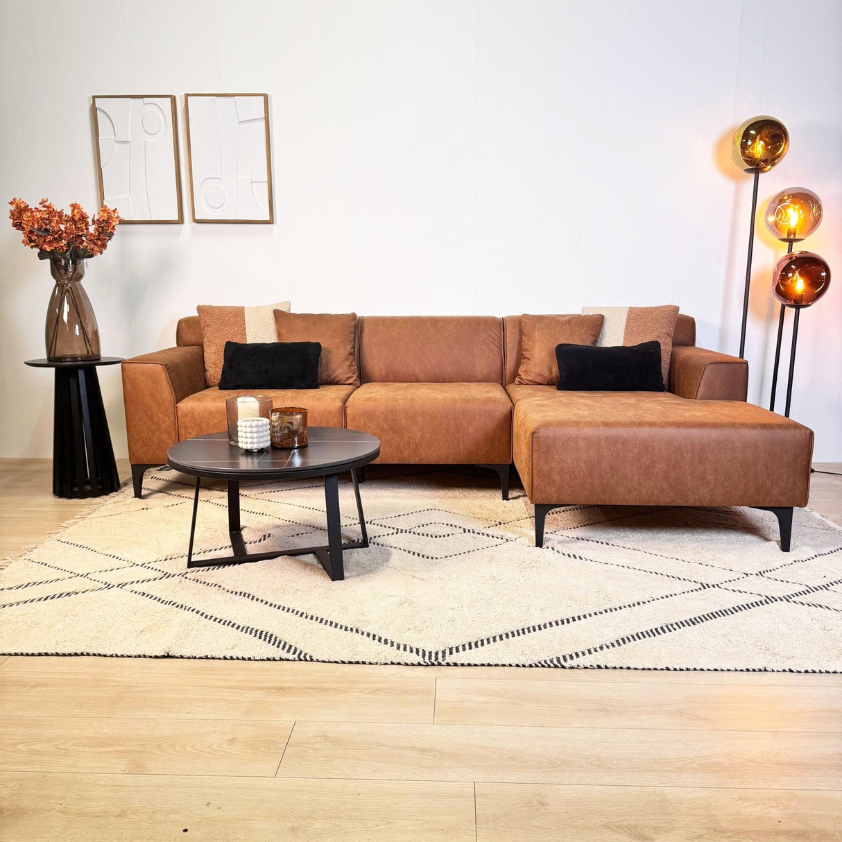 Ecksofa Davidson Mikrofaser Cognac mit kompakter Lounge - Rechts 