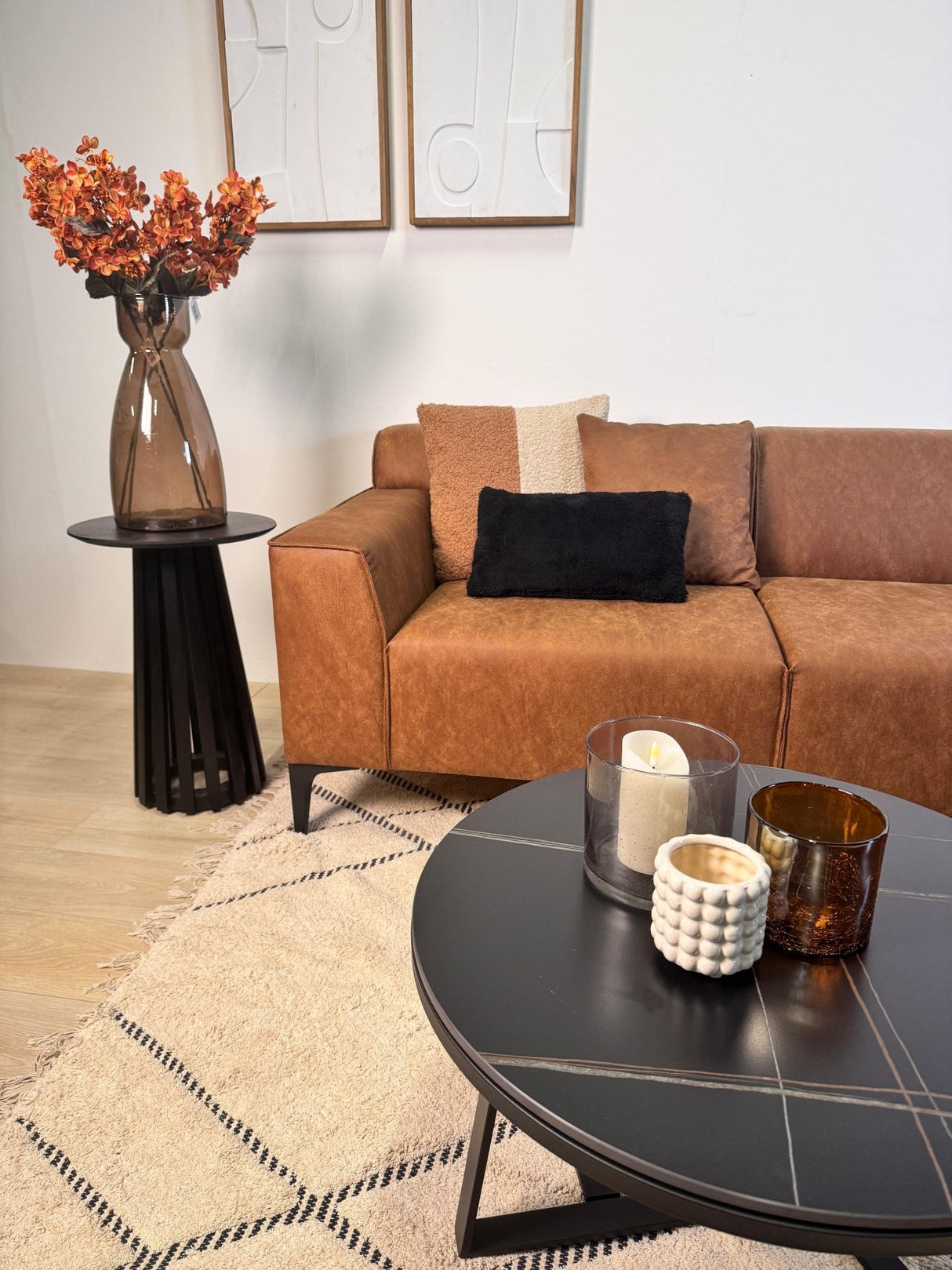 Ecksofa Davidson Mikrofaser Cognac mit kompakter Lounge - Rechts 