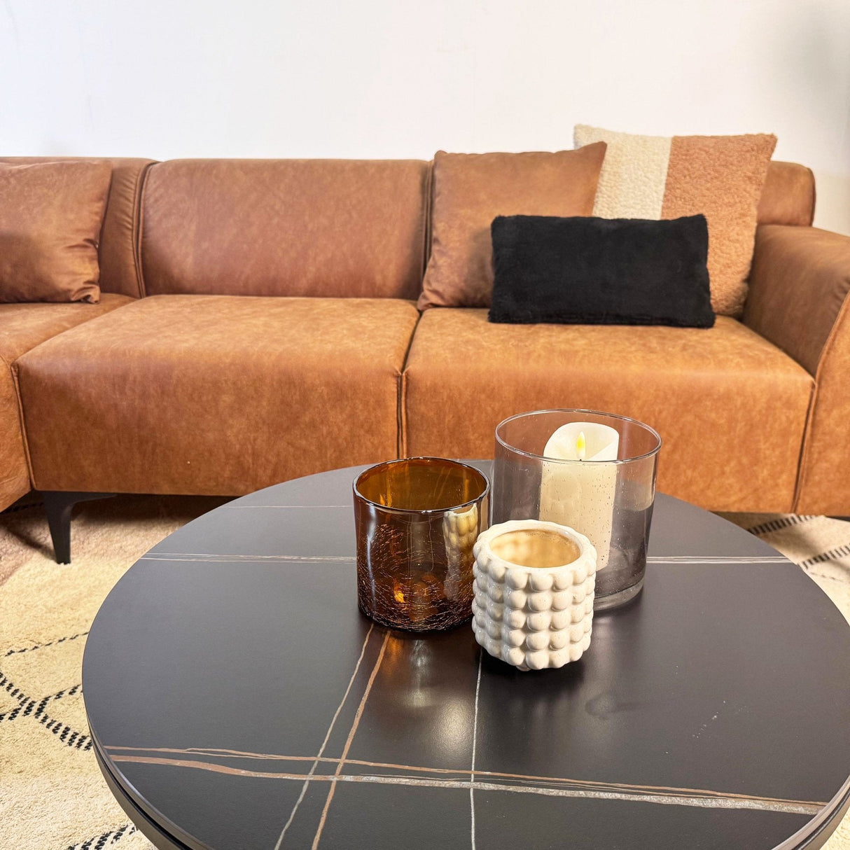 Ecksofa Davidson Mikrofaser Cognac mit kompakter Lounge - Links 