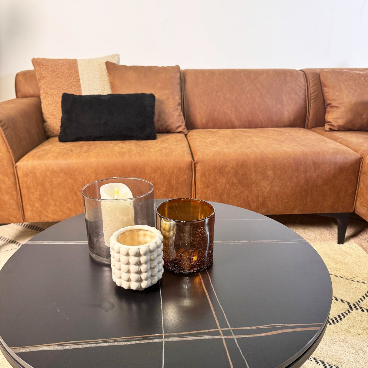 Ecksofa Davidson Mikrofaser Cognac mit kompakter Lounge - Rechts 