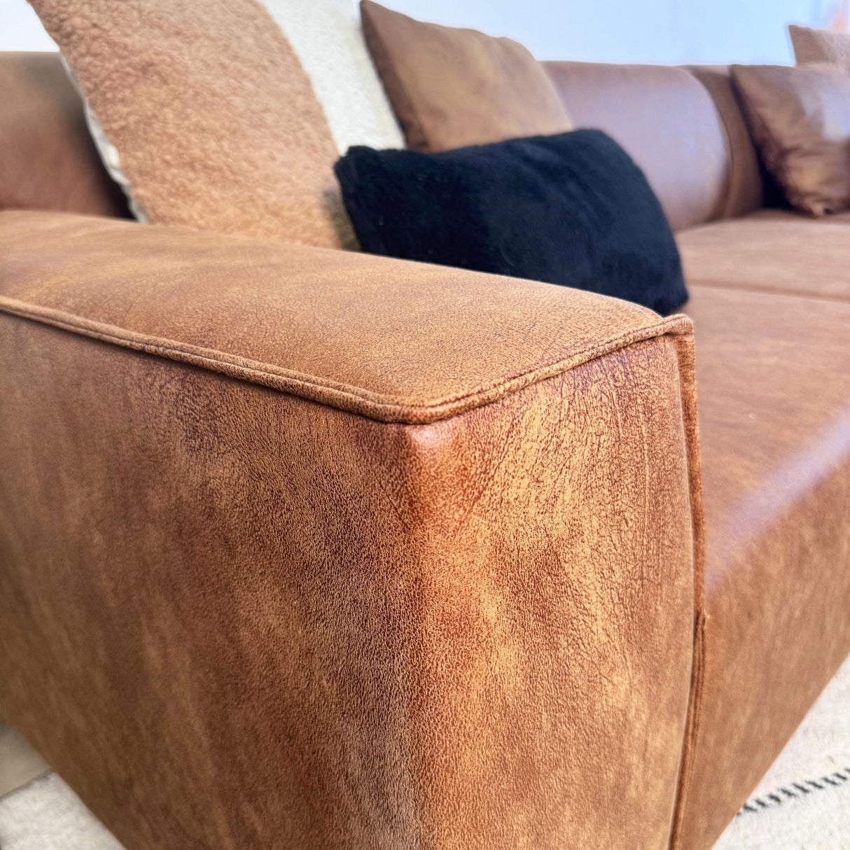 Ecksofa Davidson Mikrofaser Cognac mit kompakter Lounge - Rechts 