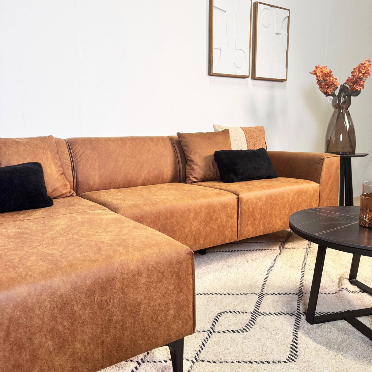 Ecksofa Davidson Mikrofaser Cognac mit kompakter Lounge - Links 