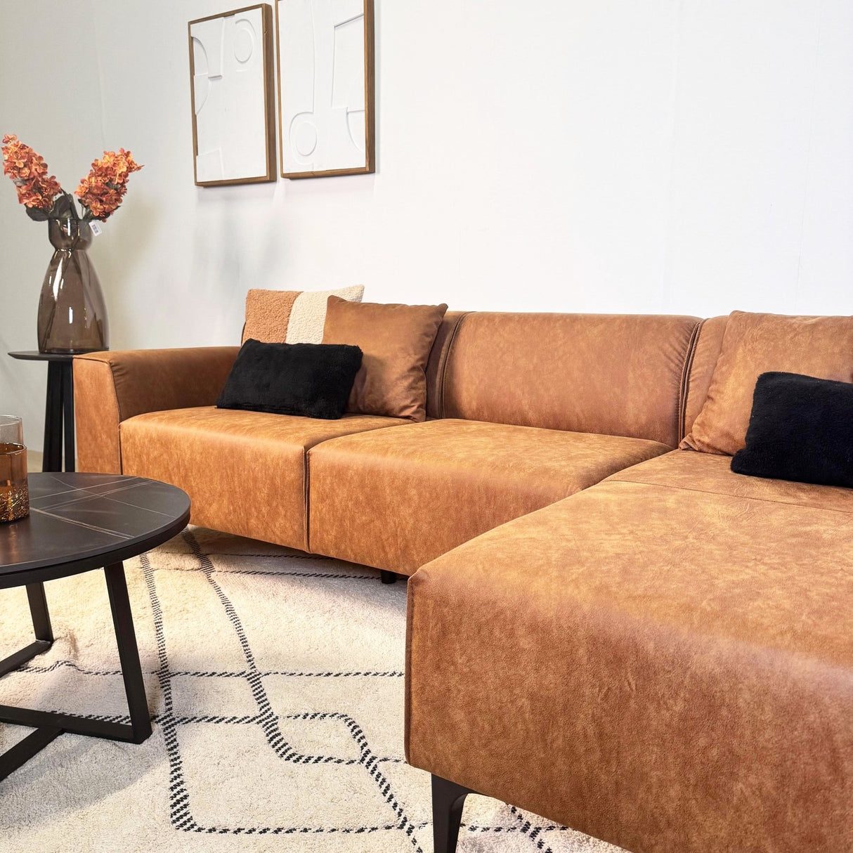 Ecksofa Davidson Mikrofaser Cognac mit kompakter Lounge - Rechts 