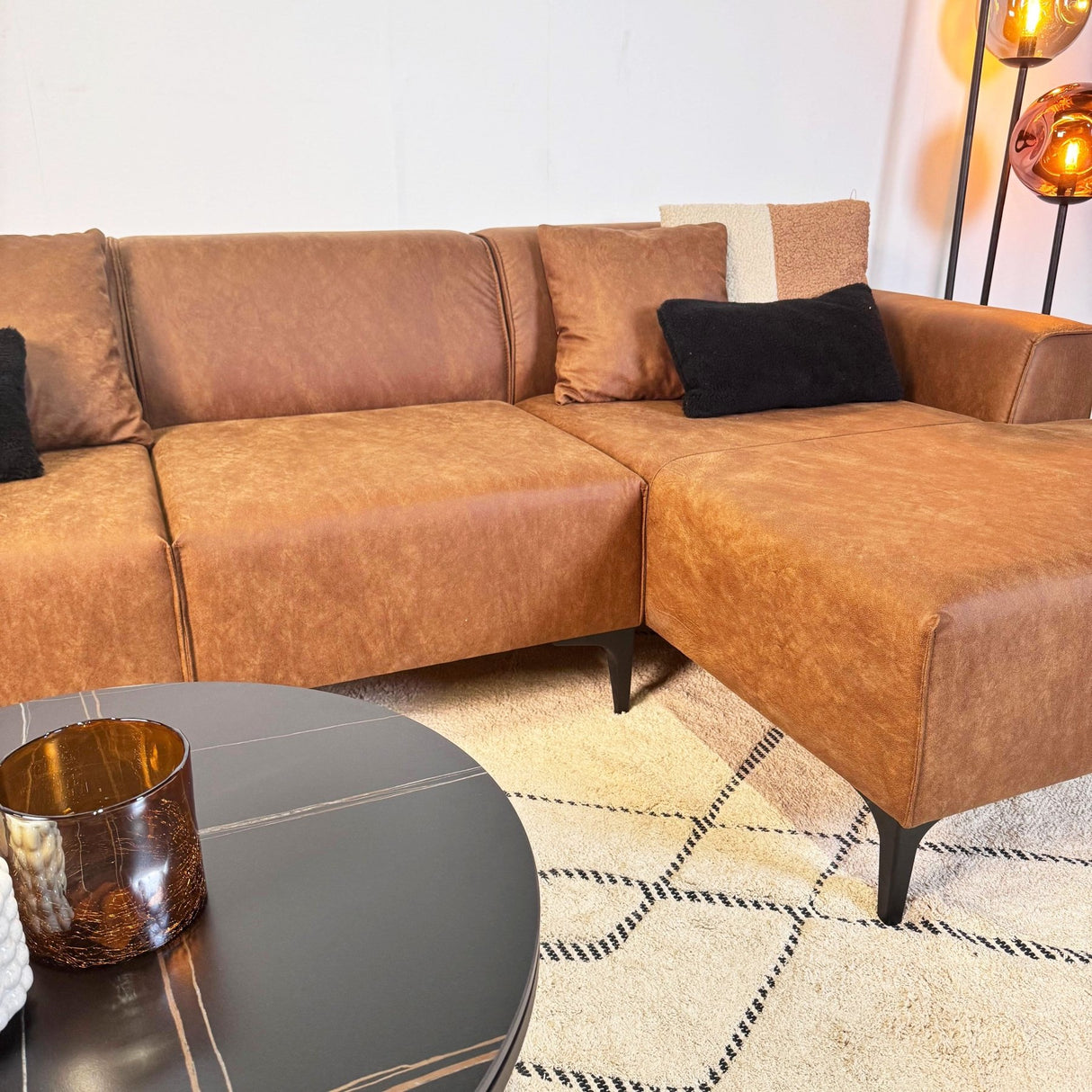 Ecksofa Davidson Mikrofaser Cognac mit kompakter Lounge - Rechts 