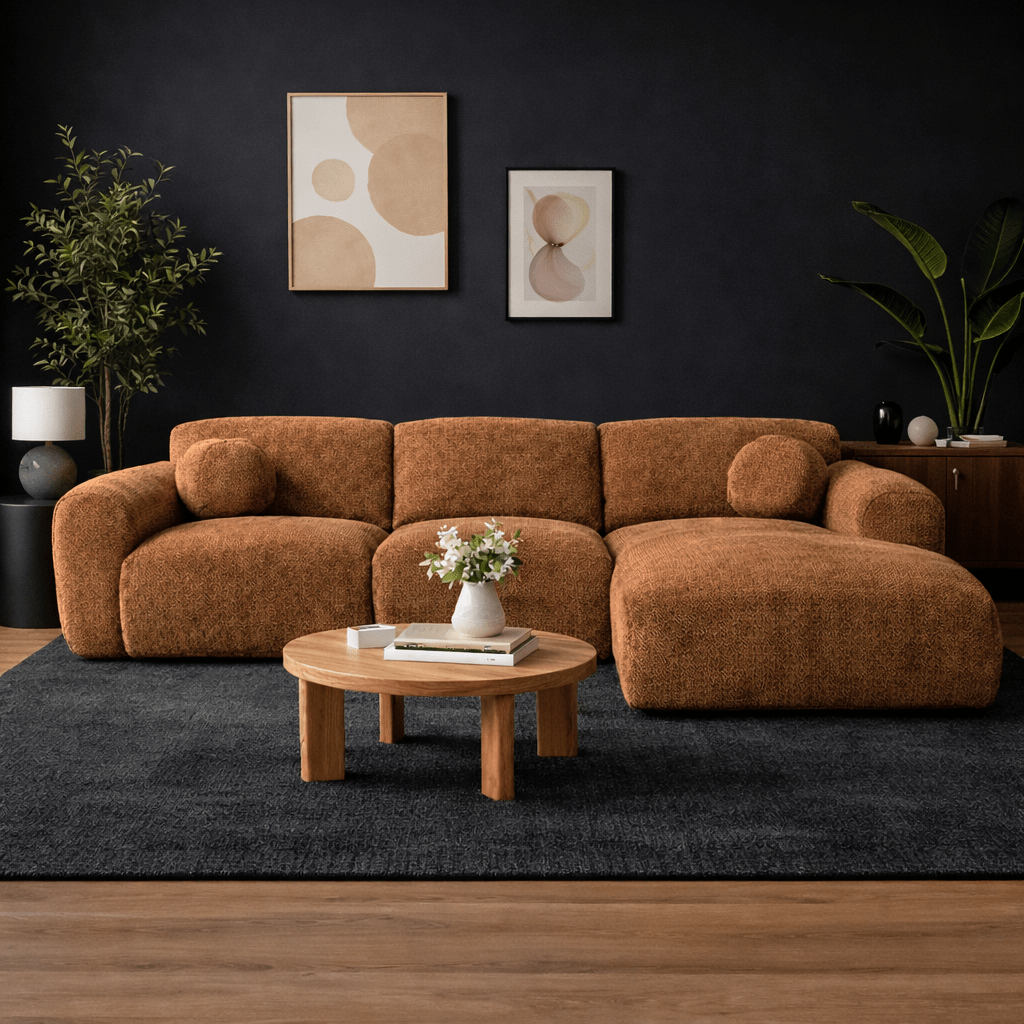 Ecksofa aus Kupfer-Chenille-Stoff – 292 x 169 cm – Shane – rechts