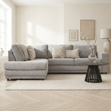 Ecksofa hellgraues Rippstoff-Sofagarnitur Gabi - links 