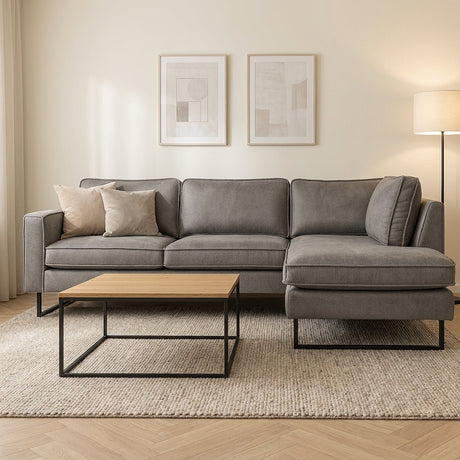 Hoekbank grijs microvezel Tulin - rechts sfeerfoto in modern interieur