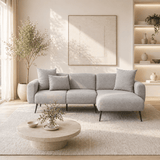 Ecksofa grauer Stoff – hohe, schlanke Beine – solide Innenausstattung – 252 x 155 cm – seitlich