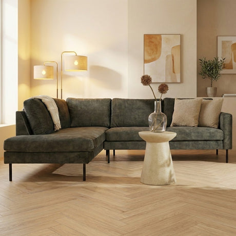 Ecksofa aus grünem Samt mit hohen Beinen Gaya - links 