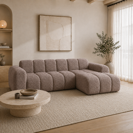 Ecksofa mit Lounge-weichem braunem Bouclé-Stoff – Streifen – rechts – Brix