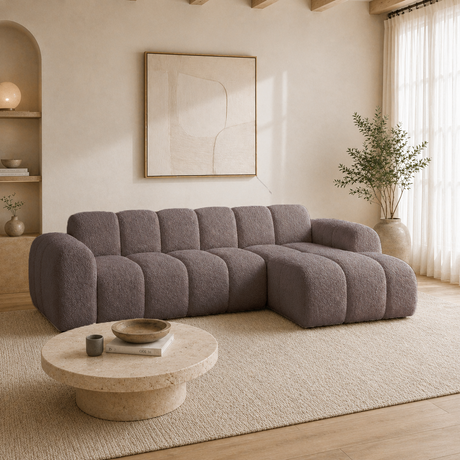 Ecksofa mit Lounge-weichem braunem Bouclé-Stoff – Streifen – rechts – Brix