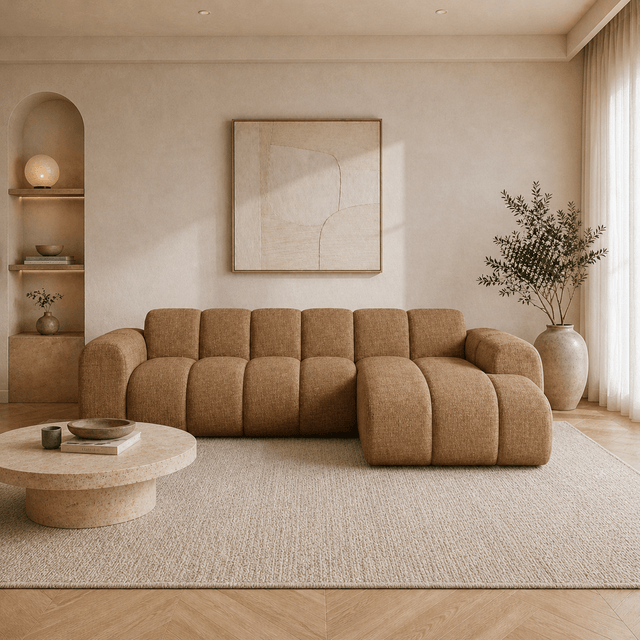 Banken - Hoekbank met lounge koper velvet structuurstof - strepen - rechts - Brix - Dimehouse