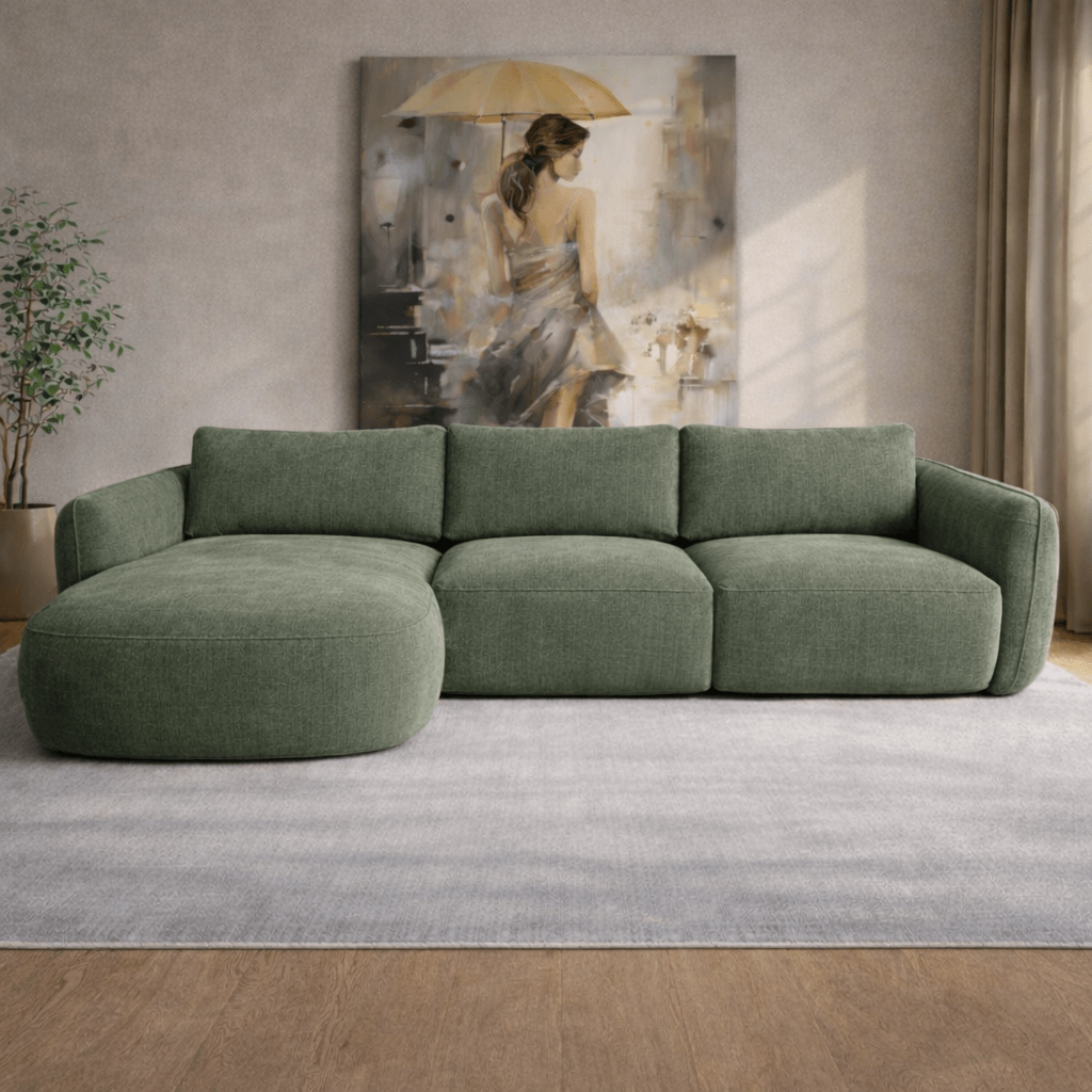 Ecksofa Chaiselongue olivgrün Strukturstoff Dwayne – links