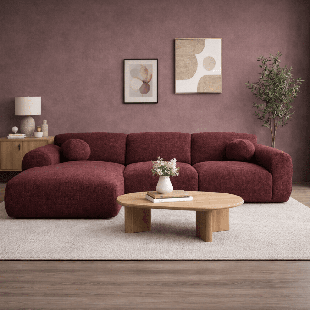 Ecksofa mit olivgrünem Chenille-Bezug, Modell Shane - rechts