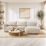 Ecksofa runde lange beige Samtstrukturstoff Dwayne - rechts