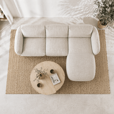 Ecksofa Chaiselongue beige Strukturstoff Dwayne – rechts
