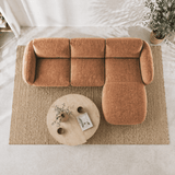 Ecksofa, rundes Longue-Sofa aus kupferfarbenem Samt mit Strukturstoff Dwayne – rechts