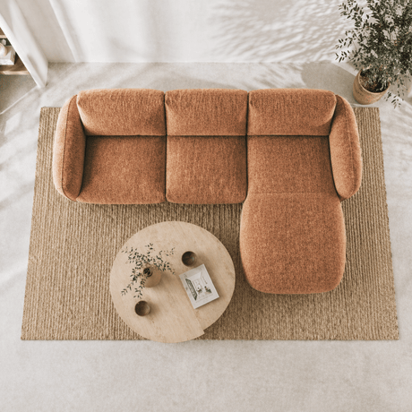 Ecksofa Chaiselongue Kupfer Strukturstoff Dwayne – rechts