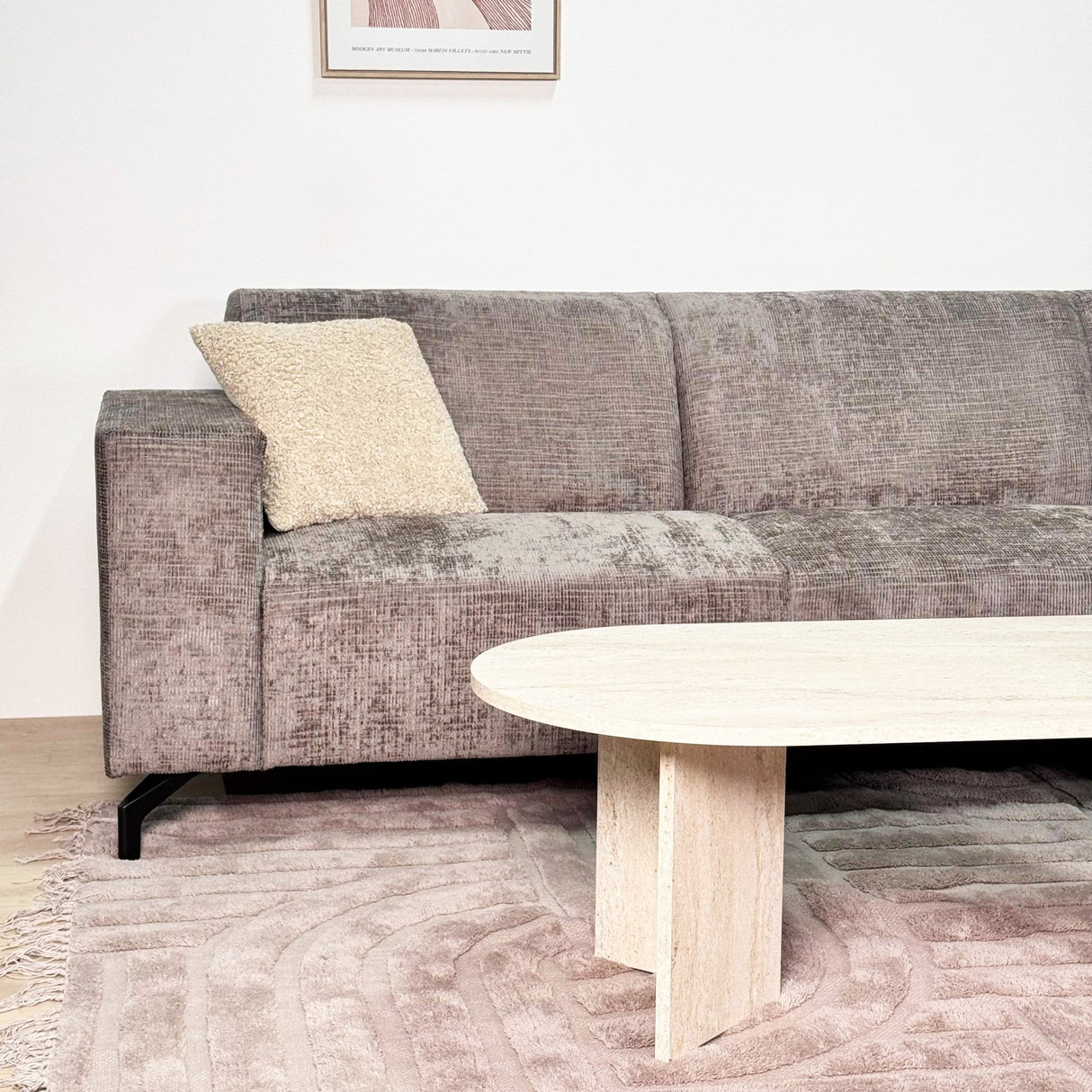 Ecksofa mit Chaiselongue in Taupe Chenille Stoff Manon - rechts 