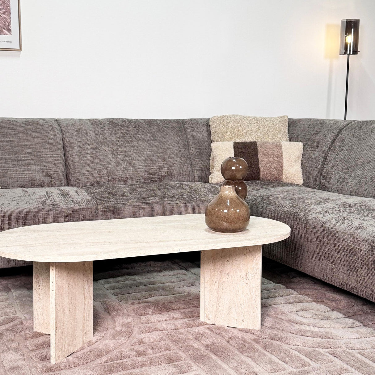 Ecksofa mit Chaiselongue in Taupe Chenille Stoff Manon - rechts 