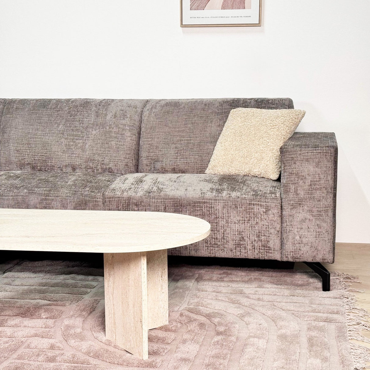 Ecksofa mit Chaiselongue in Taupe Chenille Stoff Manon - links 