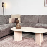 Ecksofa mit Chaiselongue in Taupe Chenille Stoff Manon - links 