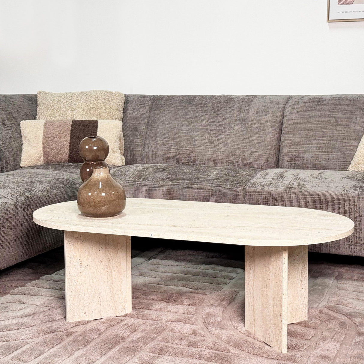 Ecksofa mit Chaiselongue in Taupe Chenille Stoff Manon - links 