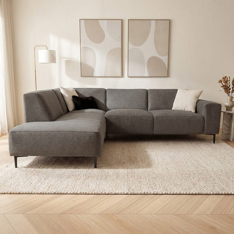 Ecksofa taupe Chenille gestickt Ravi – links 