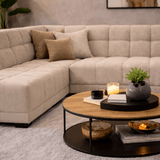 Banken - Hoekbank met lounge beige bouclé stof Nova - links - Dimehouse