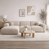Ecksofa aus beigem Chenillestoff – 292 x 169 cm – Shane – links