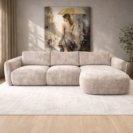 Ecksofa Chaiselongue beige Strukturstoff Dwayne – rechts