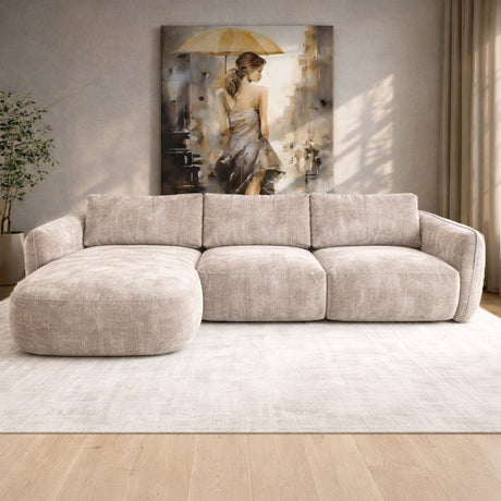 Ecksofa Chaiselongue beige Strukturstoff Dwayne – links