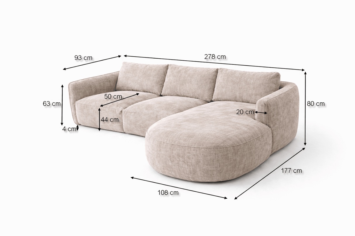 Ecksofa runde lange beige Samtstrukturstoff Dwayne - rechts