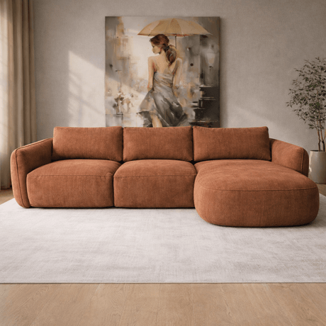Ecksofa Chaiselongue Kupfer Strukturstoff Dwayne – rechts