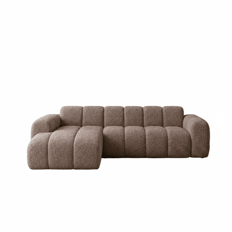 Ecksofa mit Lounge-Stoff aus weichem braunem Bouclé – Streifen – links – Brix