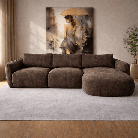 Ecksofa Chaiselongue mokka braun Strukturstoff Dwayne – rechts