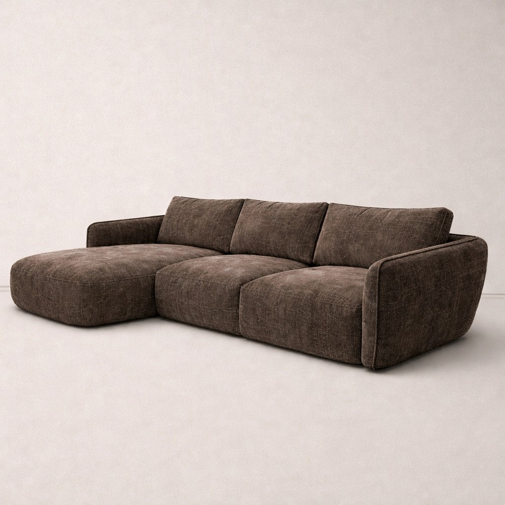 Ecksofa Chaiselongue mokka braun Strukturstoff Dwayne – links