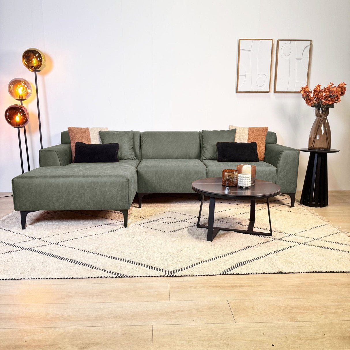 Ecksofa mit kompakter Lounge-Grün Microfaser Davidson - links 