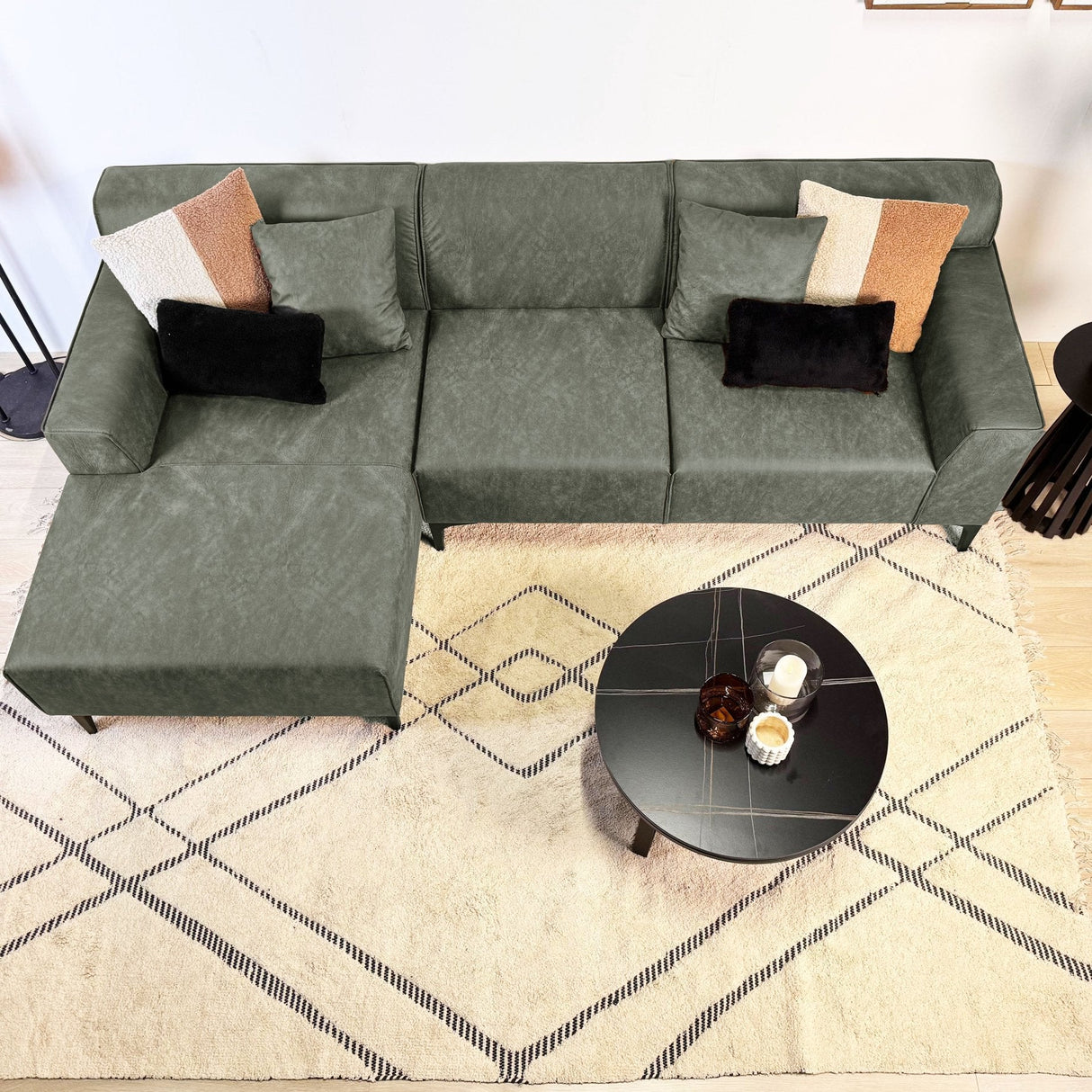 Ecksofa mit kompakter Lounge-Grün Microfaser Davidson - links 