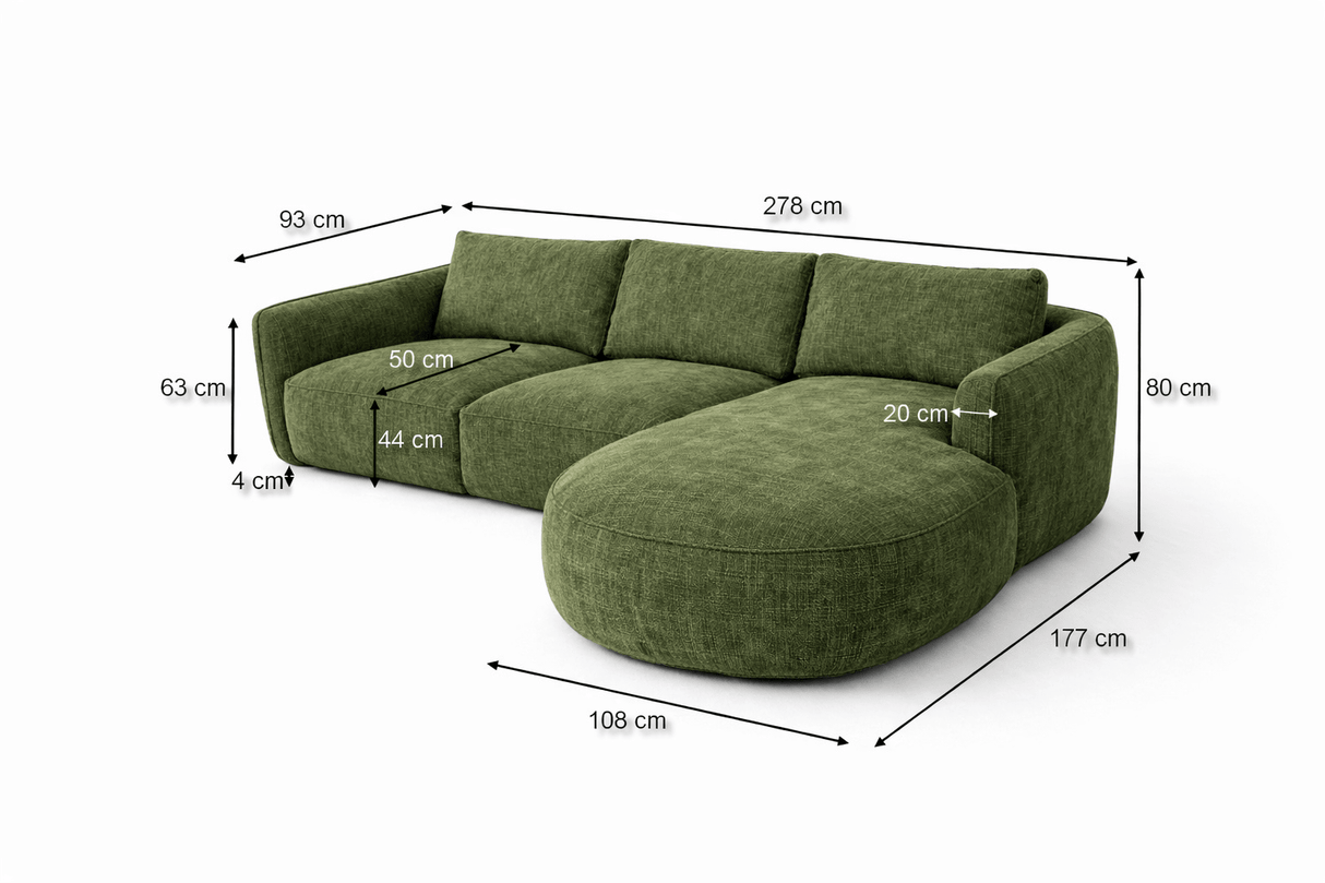 Ecksofa Chaiselongue olivgrün Strukturstoff Dwayne – rechts
