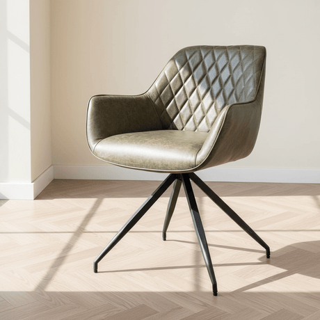 Industriële Eetkamerstoel Groen Gian - Kunstleer - Ruitpatroon - Met Armleuningen